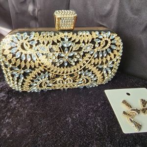 Rhinestone Clutch &Earrings Set
